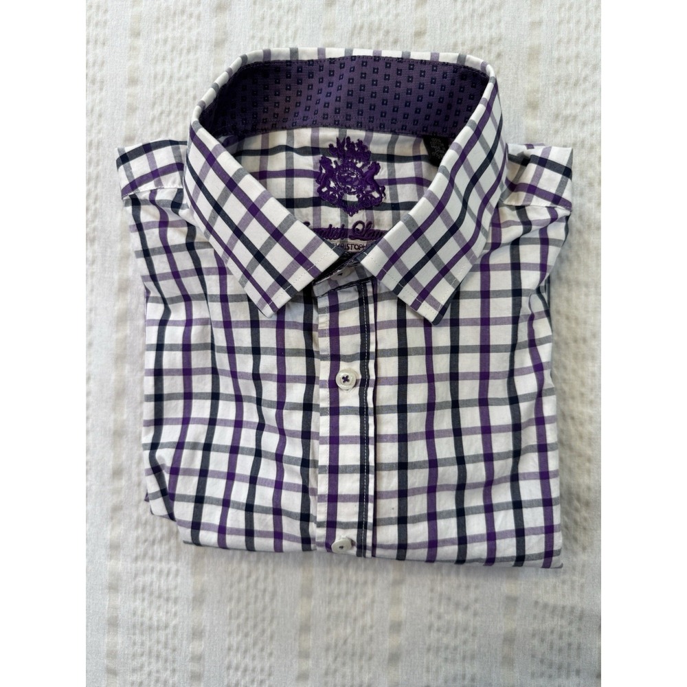 English Laundry 17.5 Button Down Office Mod Cotton Purple Check Shirt